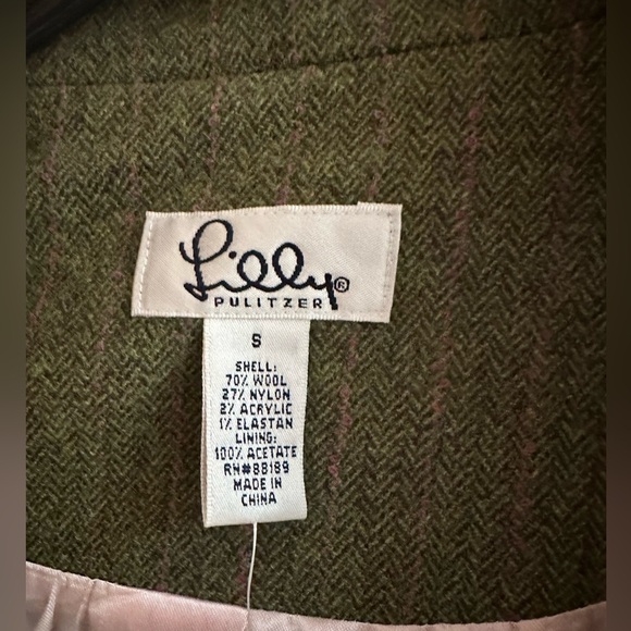 LILLY PULITZER ~ Women’s military green pink pinstripe long sleeve blazer size S - Picture 3 of 9